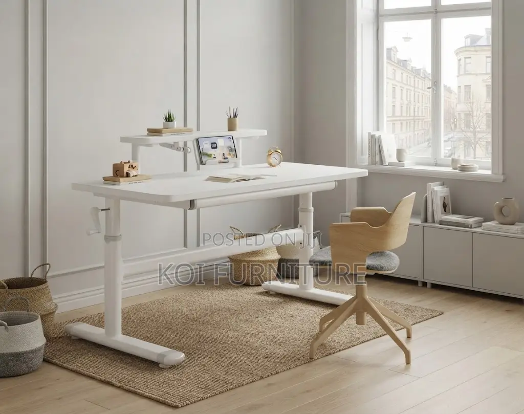 Office Desk; White Manual Adjustable Ergonomic Stand Desk