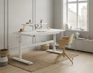 Office Desk; White Manual Adjustable Ergonomic Stand Desk