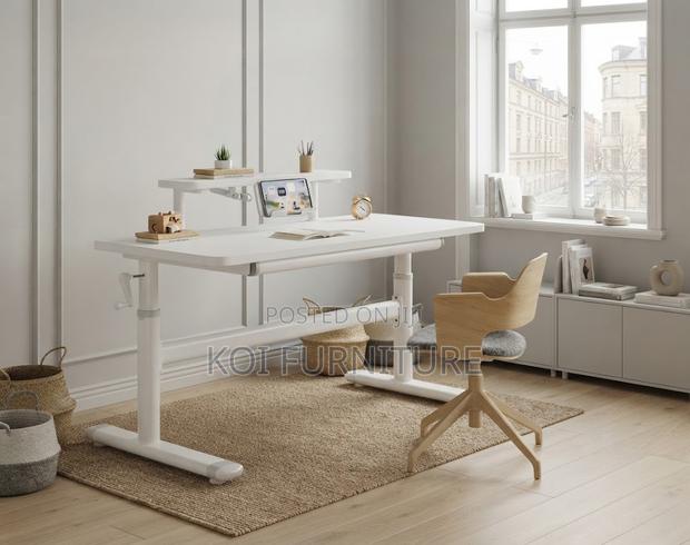 Office Desk; White Manual Adjustable Ergonomic Stand Desk