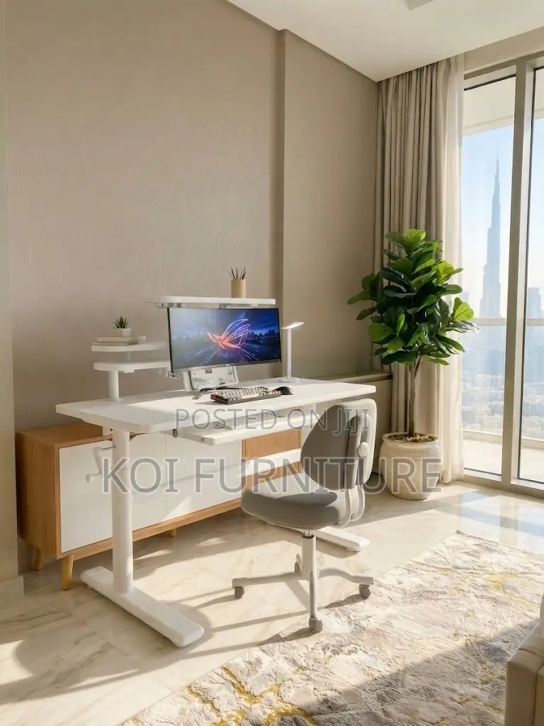 Office Desk; White Manual Adjustable Ergonomic Stand Desk