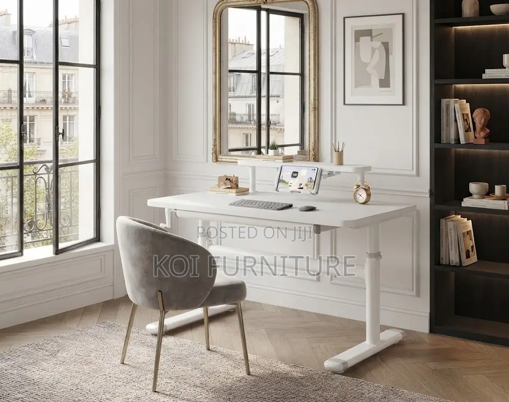 Office Desk; White Manual Adjustable Ergonomic Stand Desk
