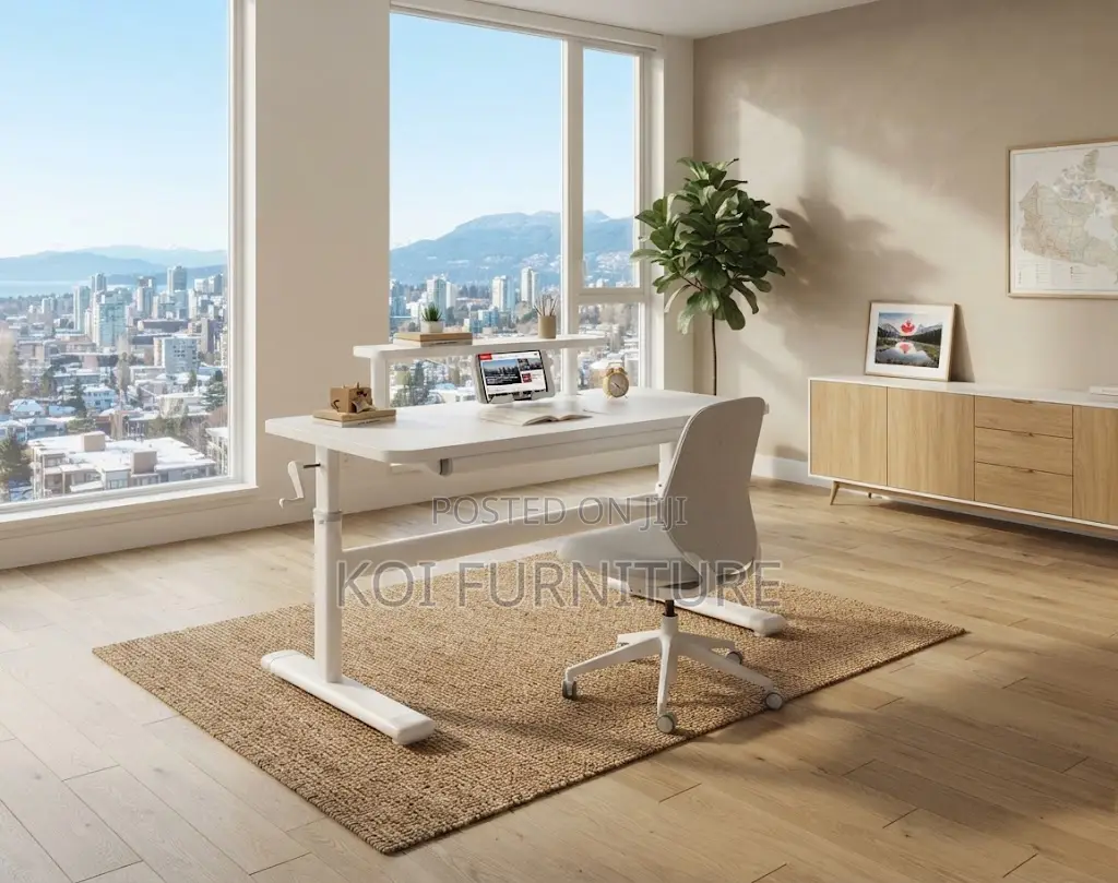 Office Desk; White Manual Adjustable Ergonomic Stand Desk
