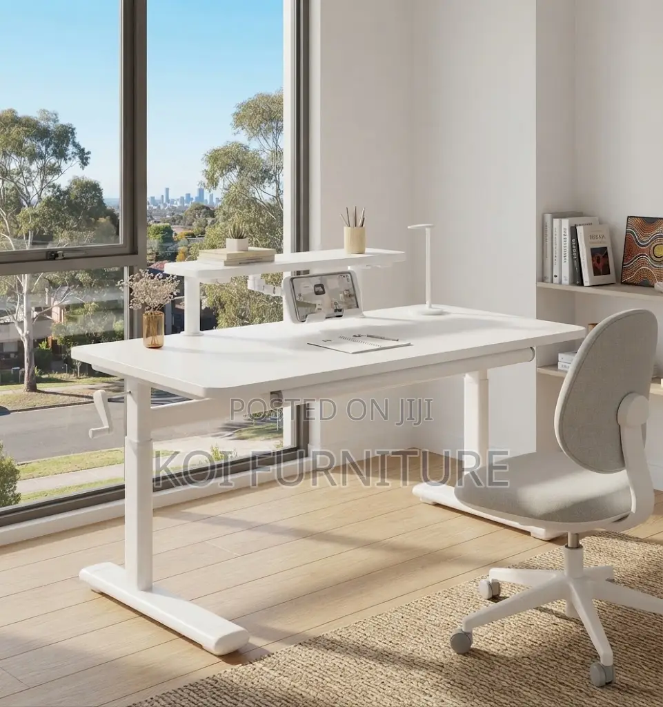 Office Desk; White Manual Adjustable Ergonomic Stand Desk