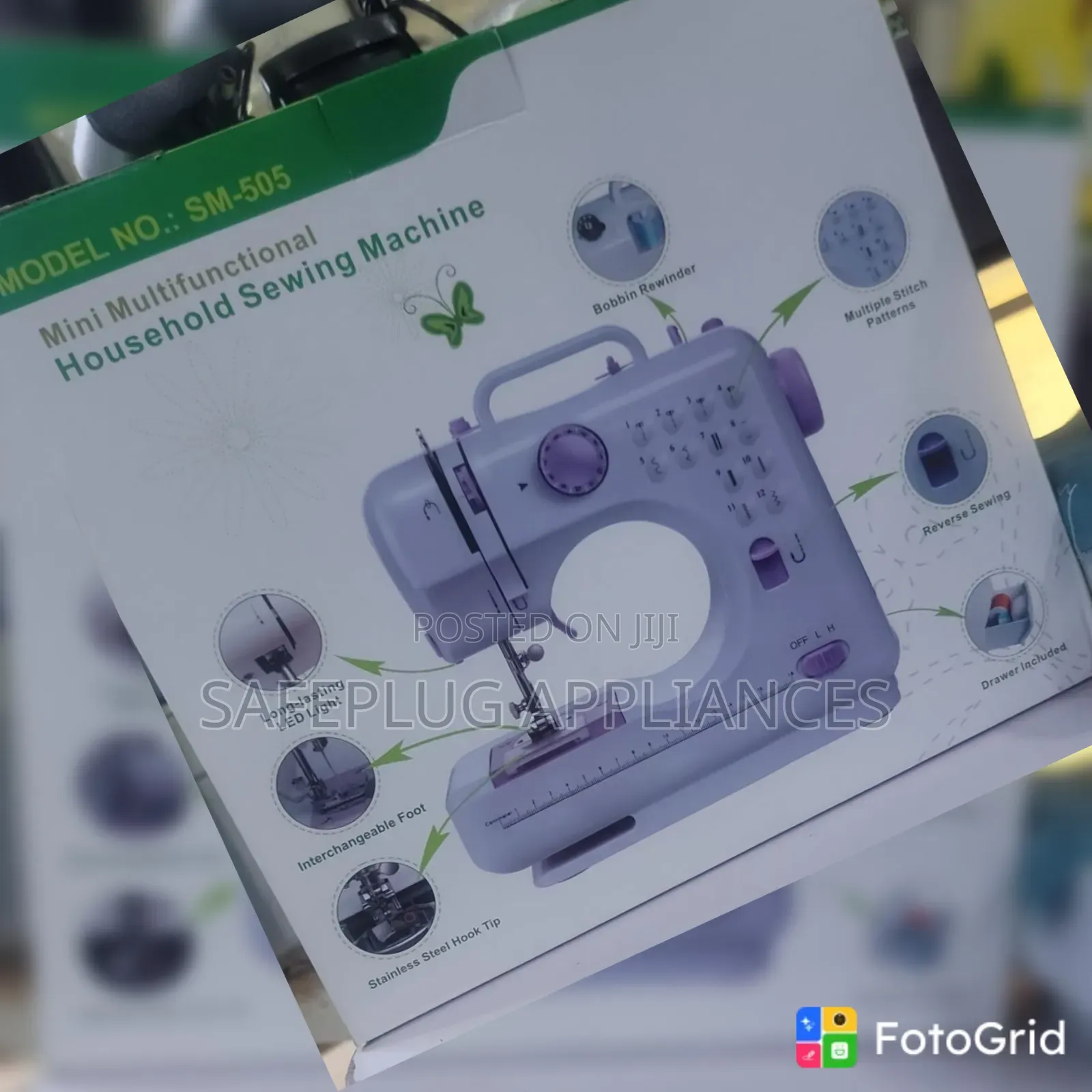 SM-505 Portable Sewing Machine – 12 Built-in Stitches, LED Light