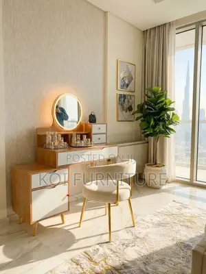 Dresers; Brown Dressing Vanity Set With Glowing Light