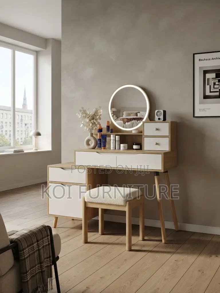 Dresers; Brown Dressing Vanity Set With Glowing Light