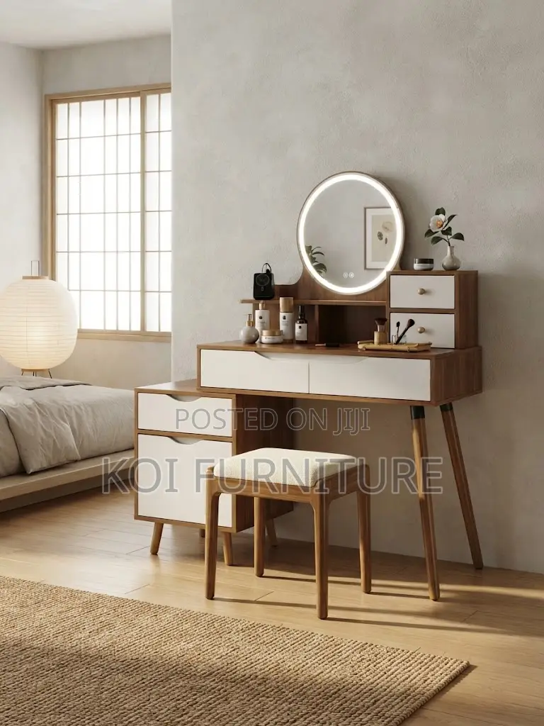 Dresers; Brown Dressing Vanity Set With Glowing Light