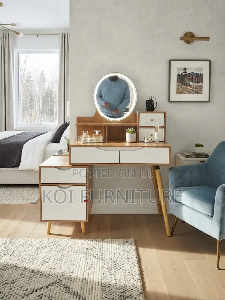 Dresers; Brown Dressing Vanity Set With Glowing Light