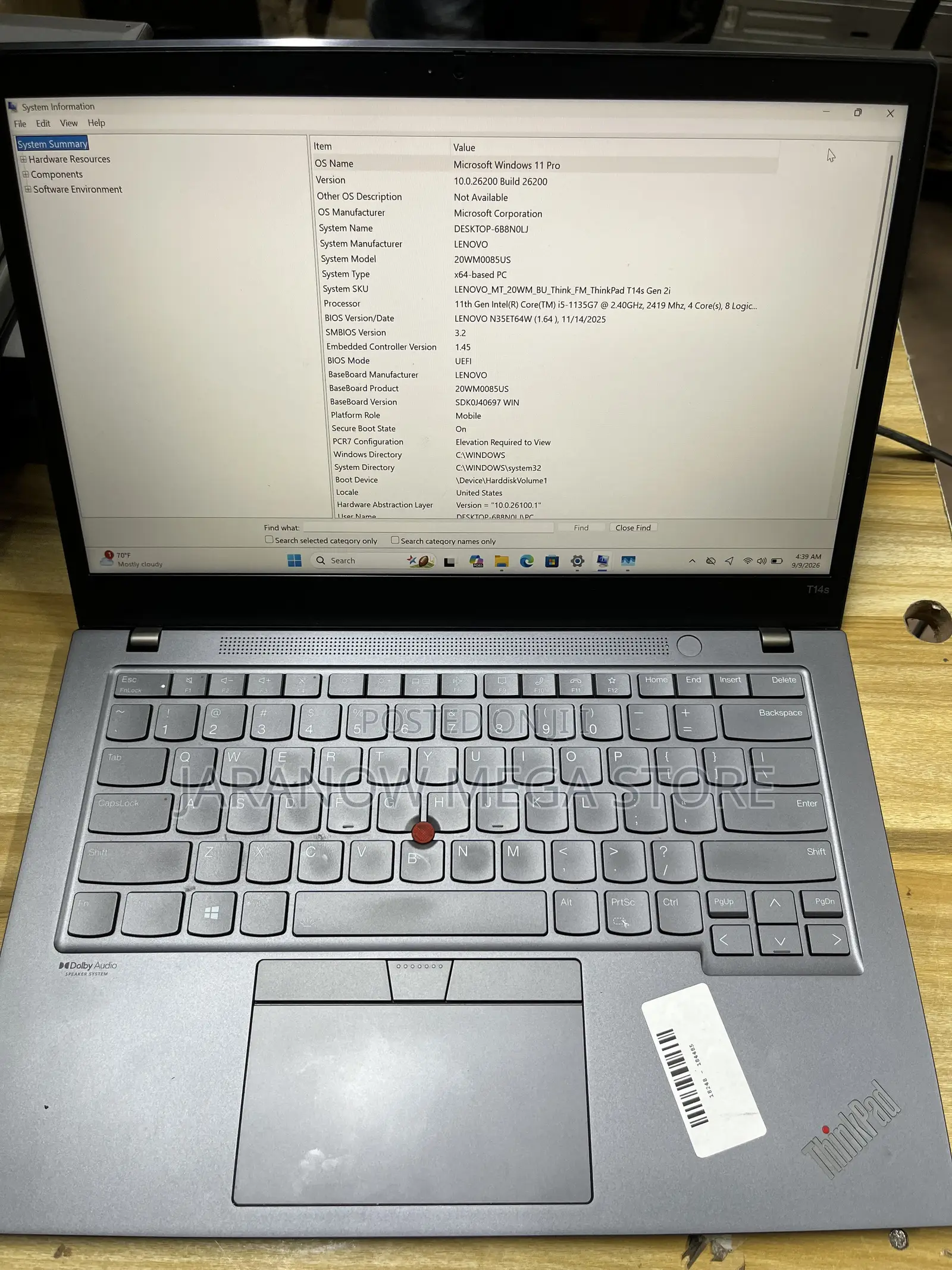 Laptop Lenovo ThinkPad T14s Gen 2 8GB Intel Core i5 SSD 256GB