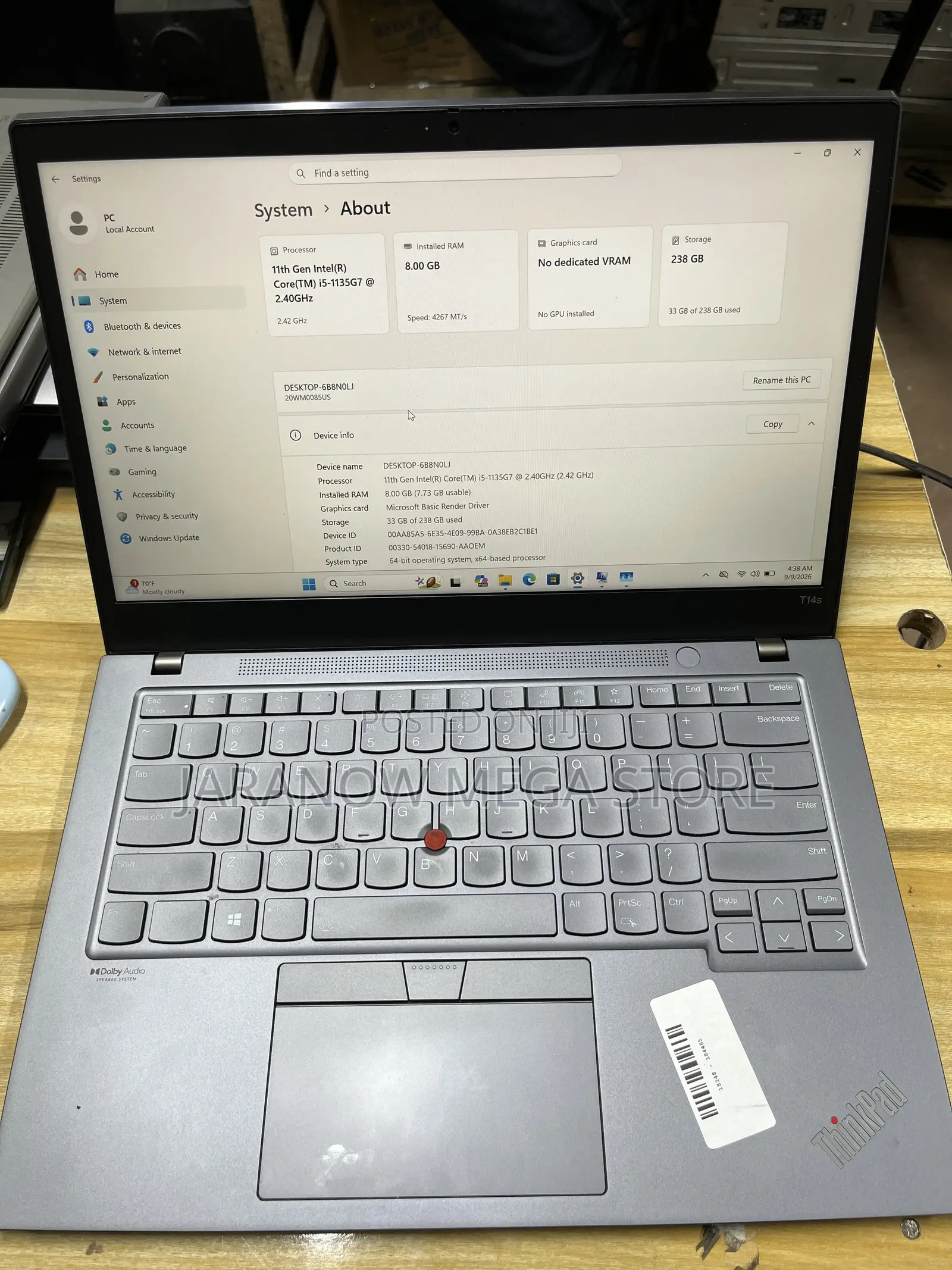Laptop Lenovo ThinkPad T14s Gen 2 8GB Intel Core i5 SSD 256GB