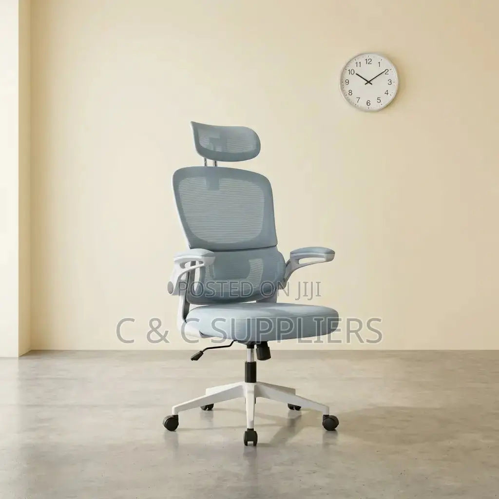 White Mesh Study Chair With Flip Arms
