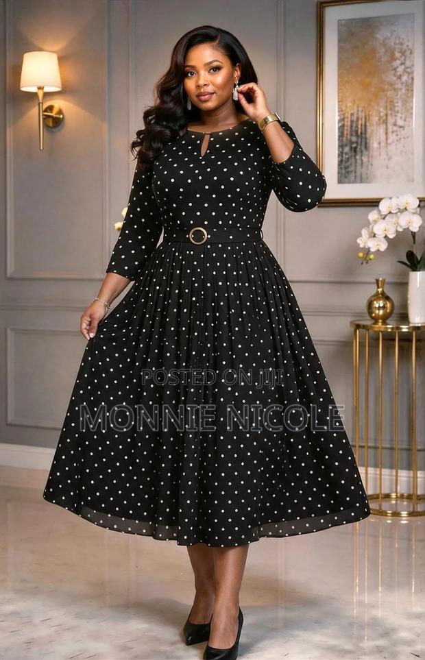 Polkadot Fit and Flare Dress. Round Dress
