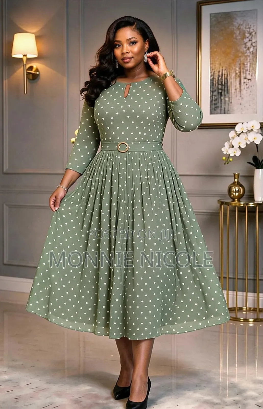 Polkadot Fit and Flare Dress. Round Dress