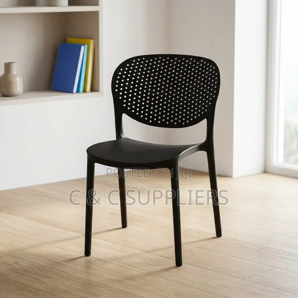 Black Plastic Armless Dining Chair.
