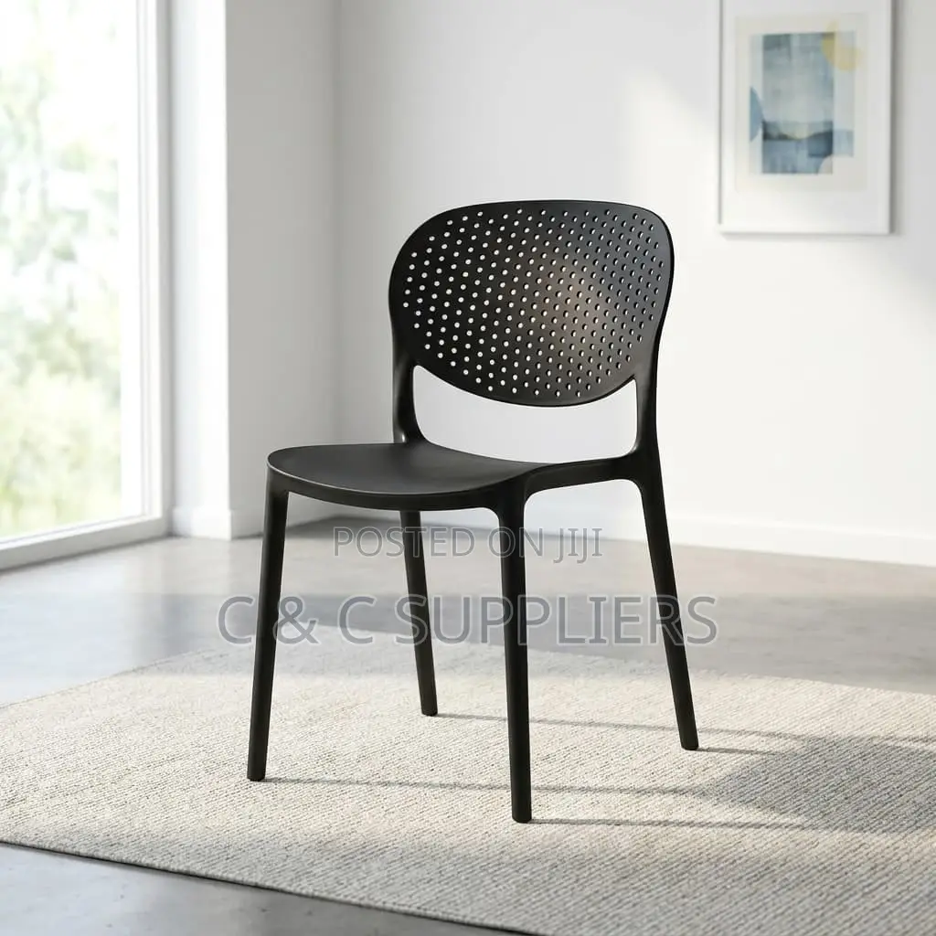 Black Plastic Armless Dining Chair.