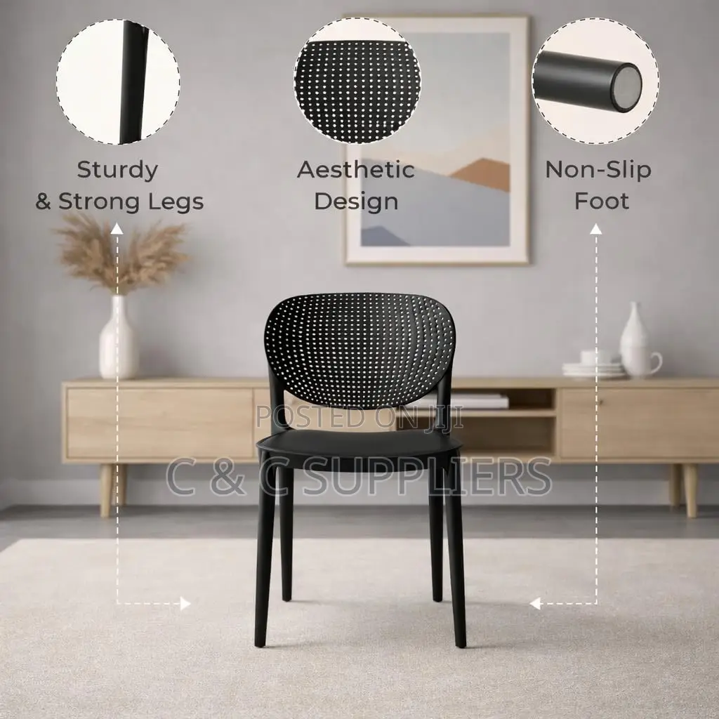 Black Plastic Armless Dining Chair.