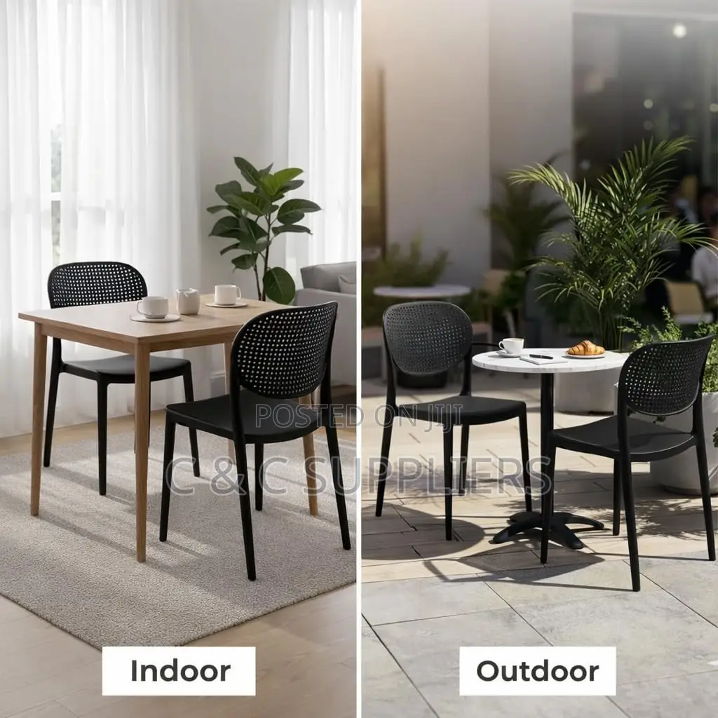Black Plastic Armless Dining Chair.