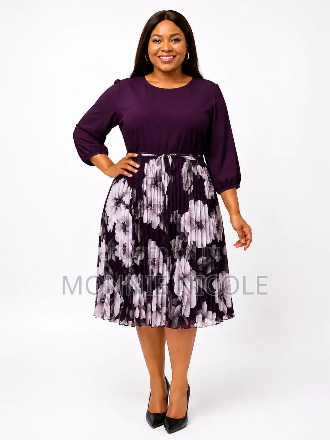 Reflora Purple Circular Floral Pleated Dress