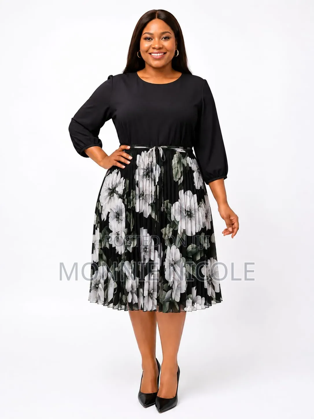 Reflora Purple Circular Floral Pleated Dress