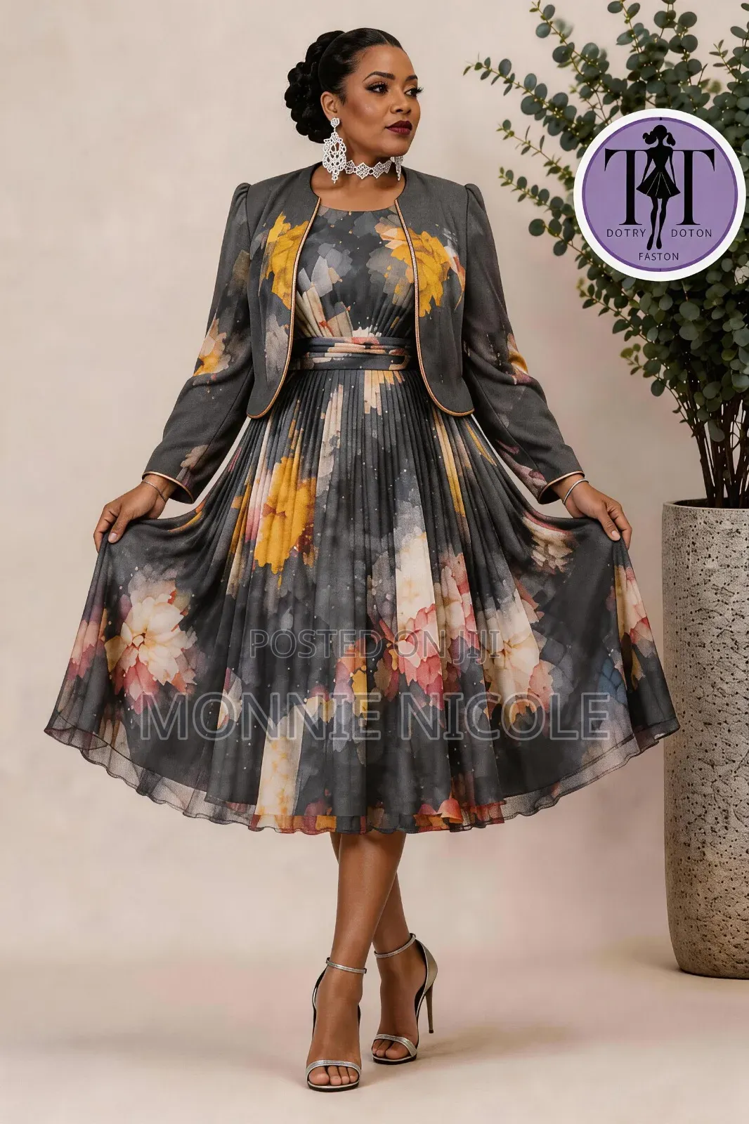 Elegant Circular Dress With Coat. Terry Dress Suit