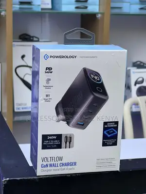 Powerology VoltFlow 140W 4-Port GaN Charger With TFT Display - Black