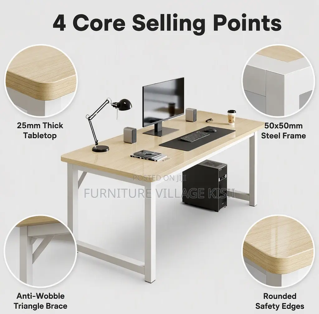 Office Table;1.4M Computer Desk With Metallic Base.