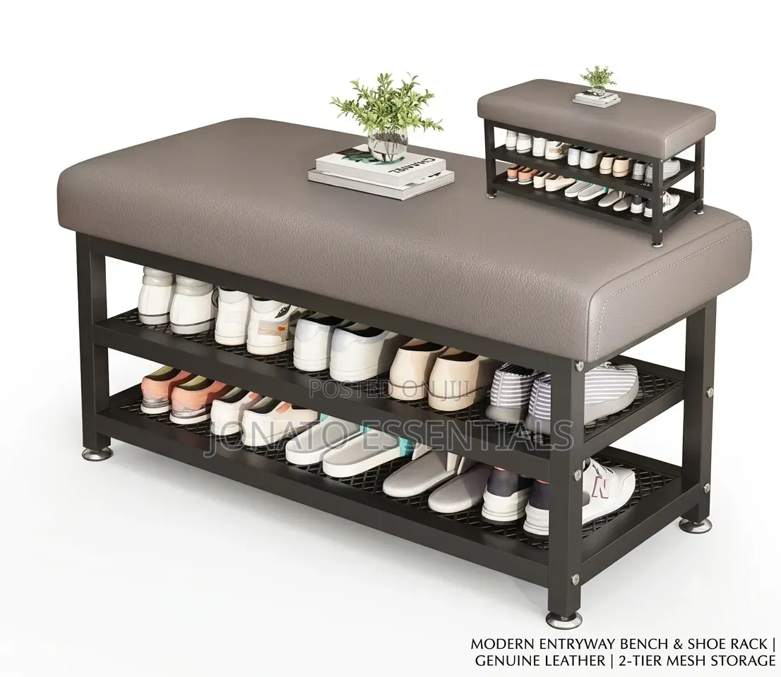 2-Tier Shoe Rack Bench Organizer With Padded Cushion Seat