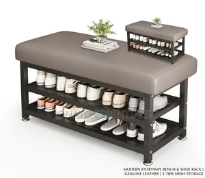 2-Tier Shoe Rack Bench Organizer With Padded Cushion Seat