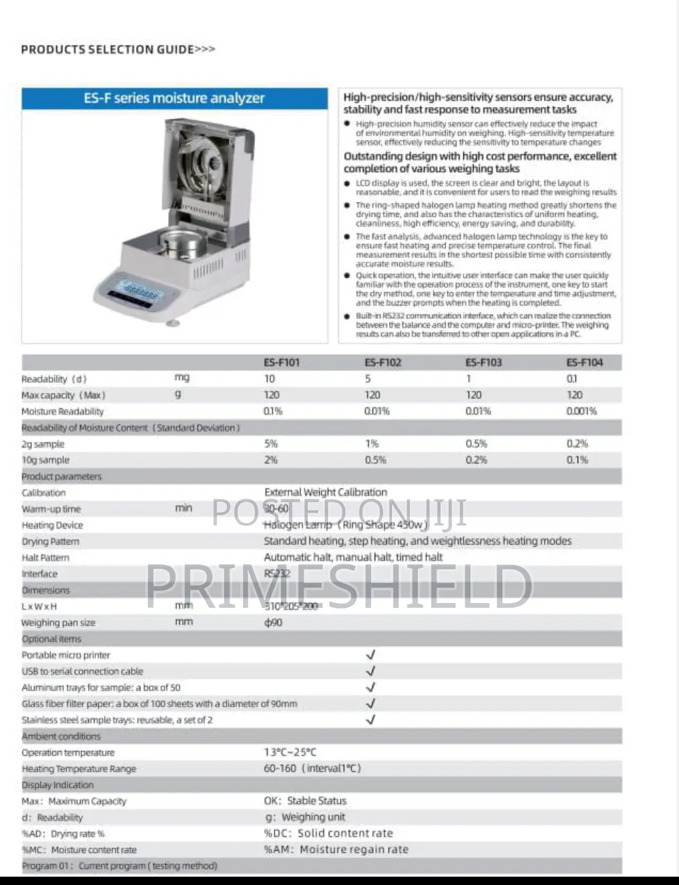 ES-F Series Halogen Moisture Analyzer – 120g Capacity