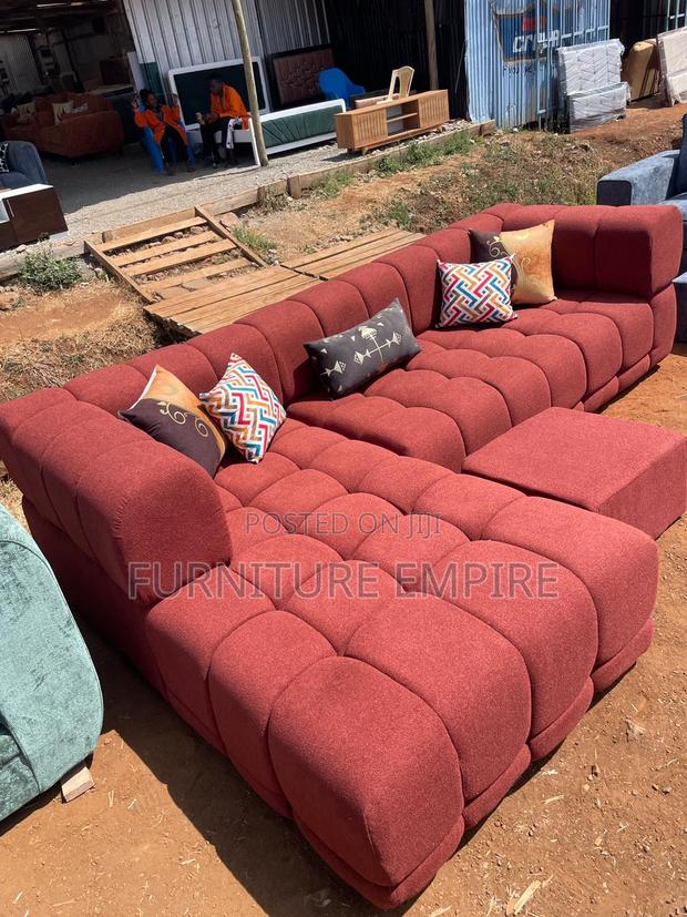 7‐Seater L‐Shaped Burnt Orange Bubble Sofa