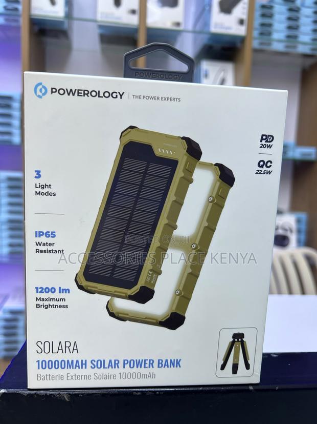 Powerology Solara 10000mAh in Dual LED Panels Solar Power Bank-Khaki