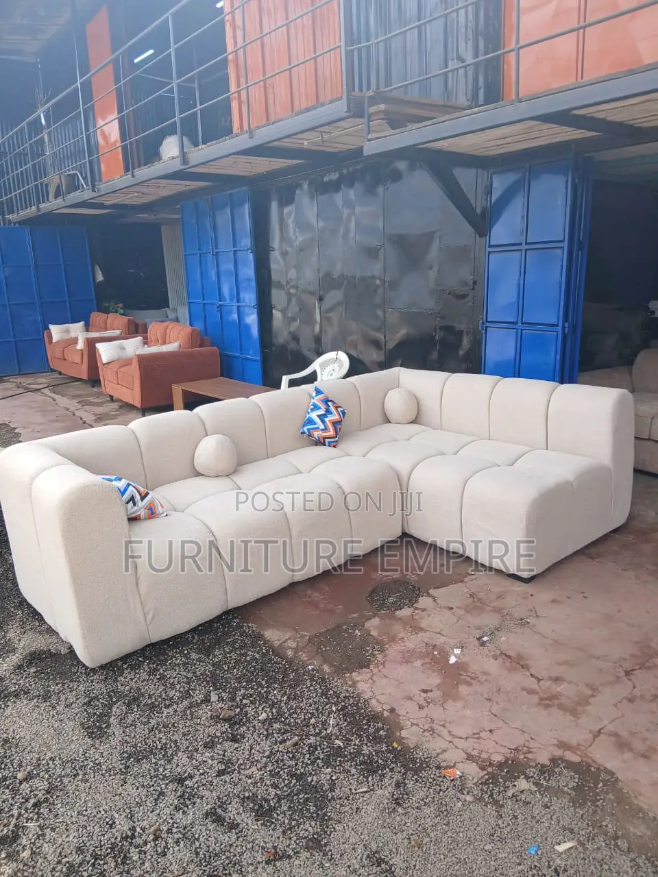 6‐Seater L‐Shaped Beige Bubble Sofa