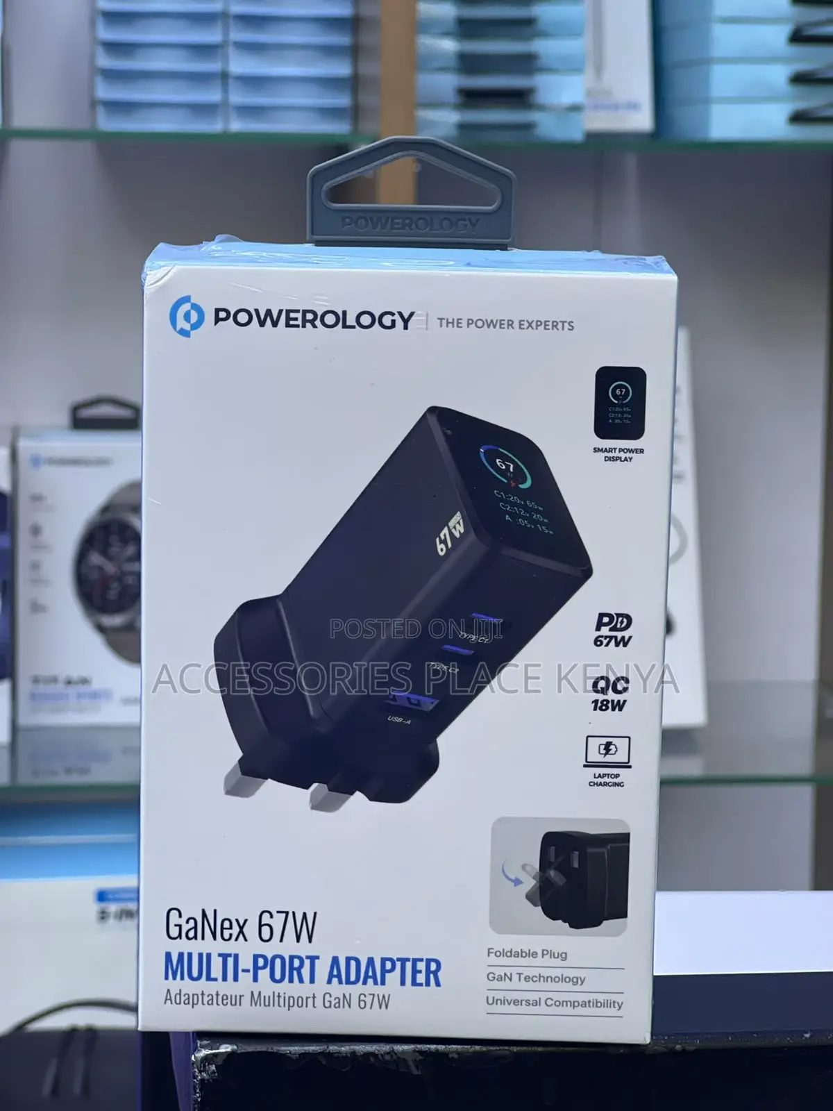 Powerology Ganex 67w Wall Charger C+C+A With TFD Display -Black