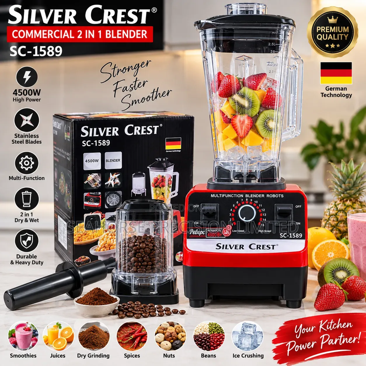  Silver Crest Commercial 2-in-1 Blender – Sc-1589 