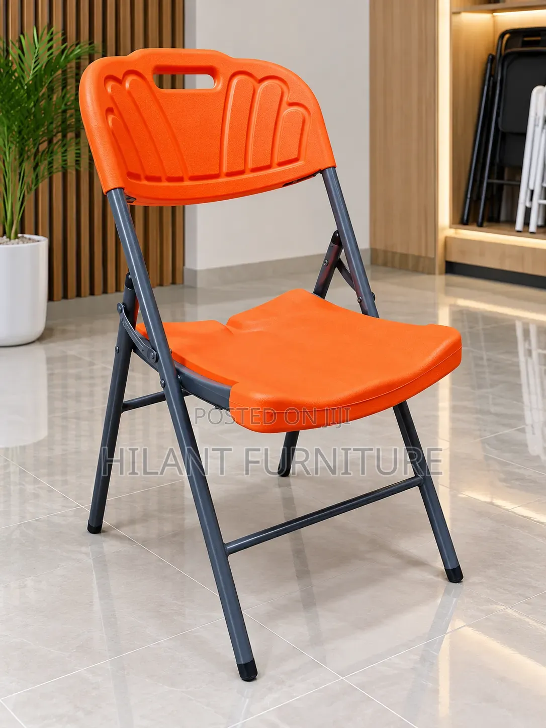 Heavy-Duty Orange Plastic Folding Chair