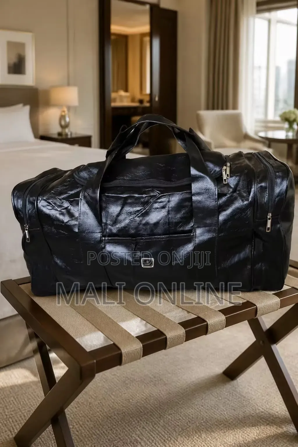 Black Sony Polished Leather Travel Bag