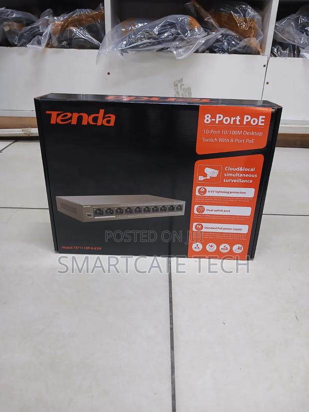 Tenda 8-Port 10/100Mbps PoE Switch With 63W Total Power