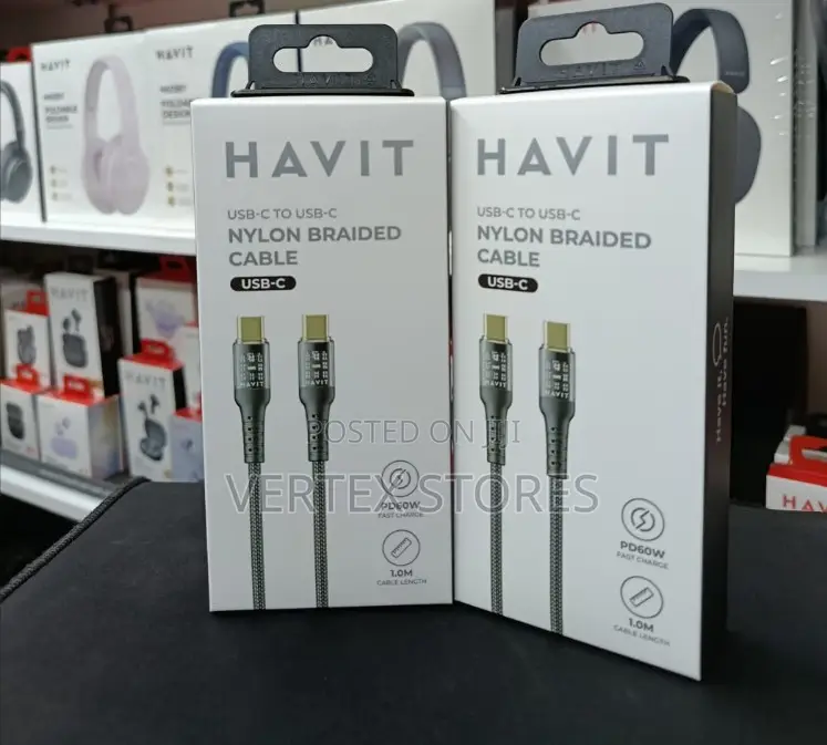 HAVIT ClearSpeed 60W USB-C to USB-C Braided Cable –Hv CB6240