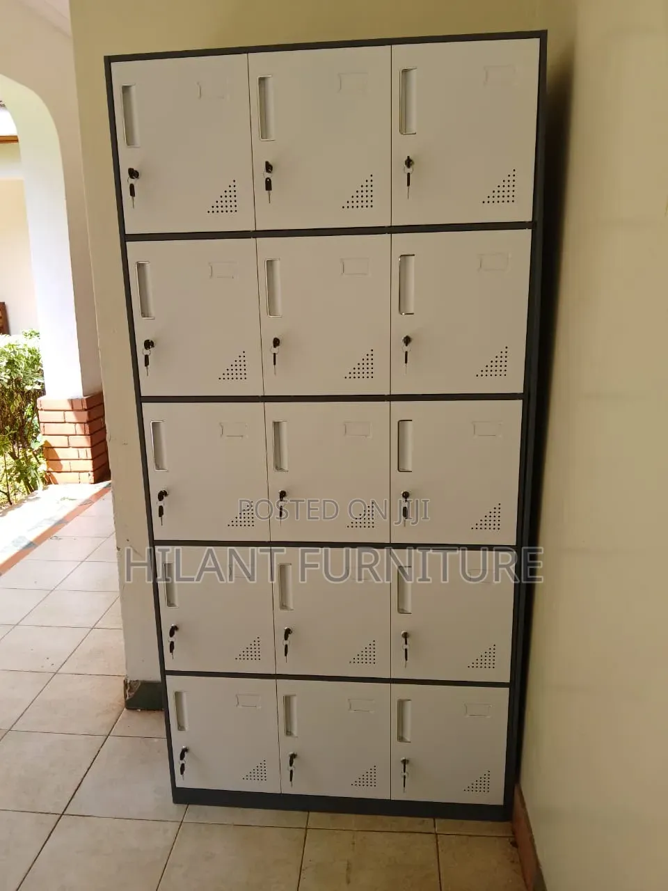 Grey and White 15-Doors Steel Storage Cabinet .