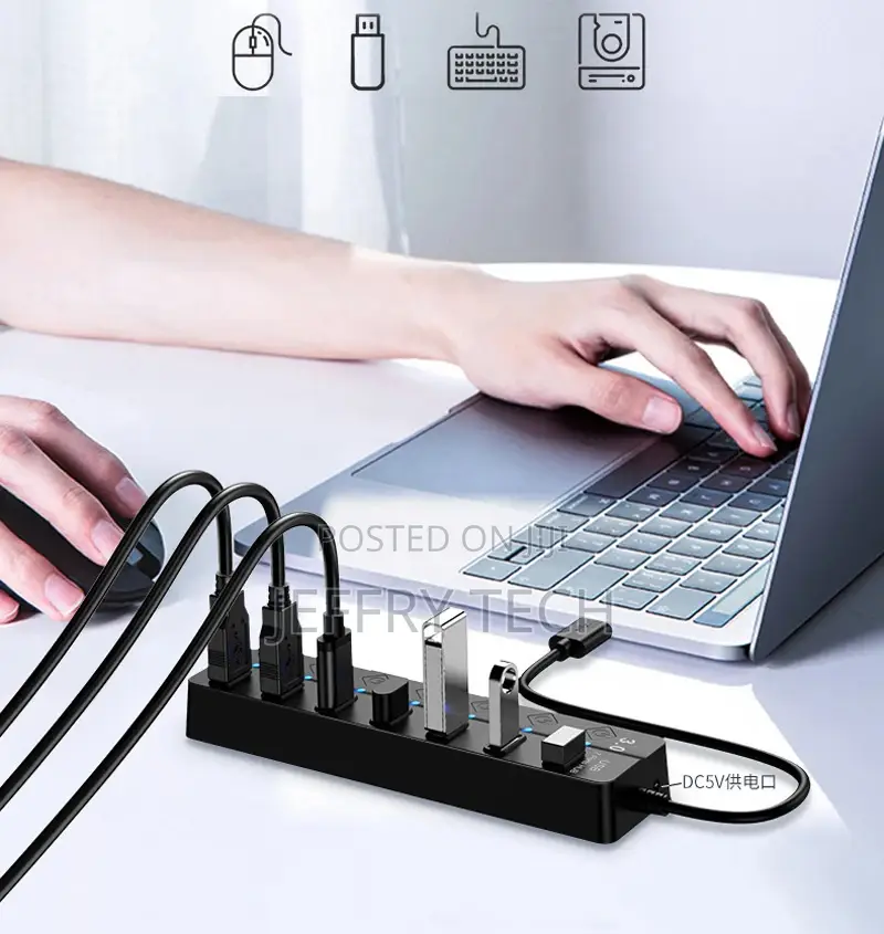 7 Ports With 1 USB 3.0 HUB With on/Off Switch and Power LED 7-in-1 US