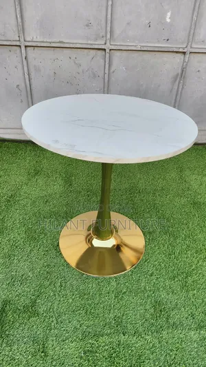 Luxury Round Marble-Top Gold Pedestal Side Table