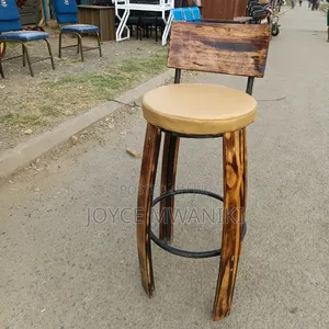 Wooden Rustic High Bar Stool With Padded Cushion