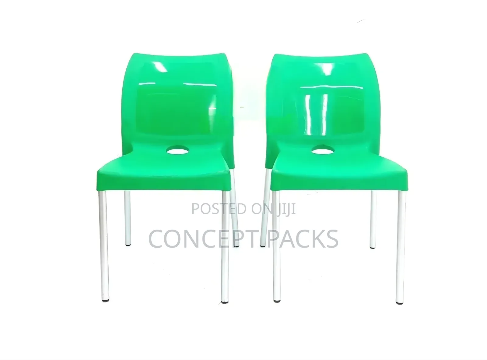 Green Plastic Armless Chair With Metal Legs.