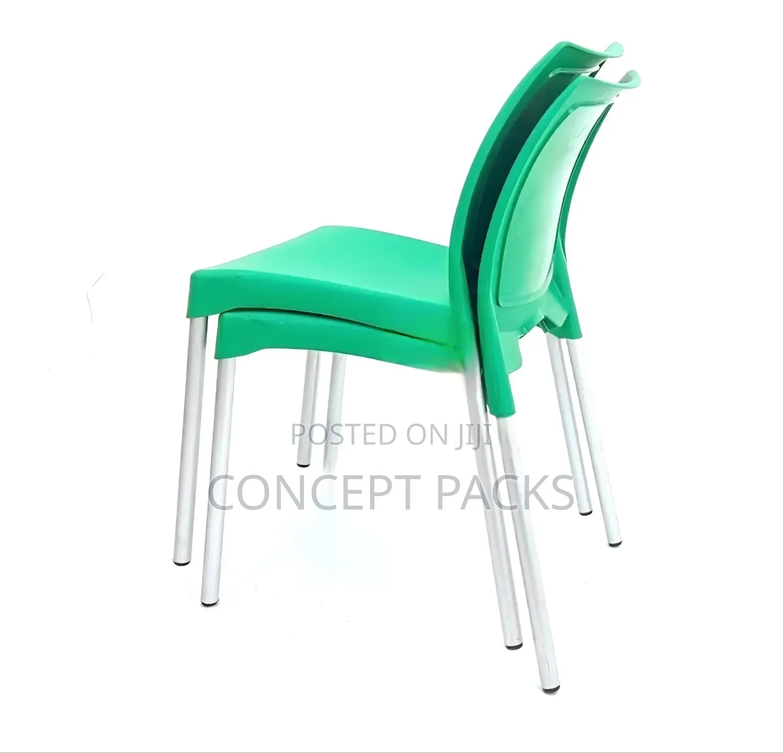 Green Plastic Armless Chair With Metal Legs.