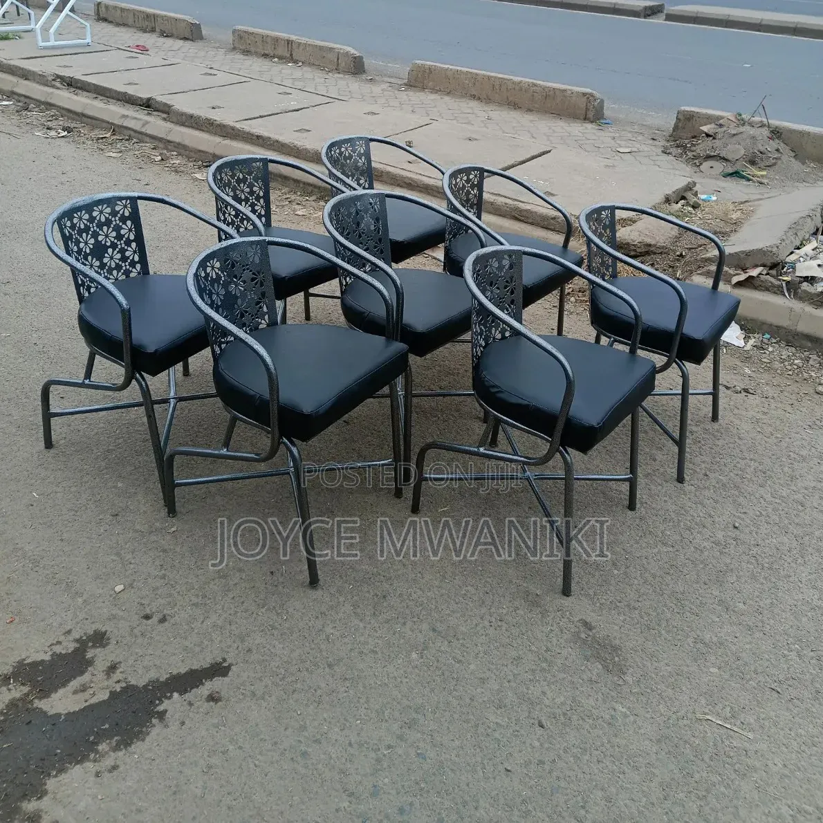 Silver Coated Restaurant Chairs With Black Padded Cushion