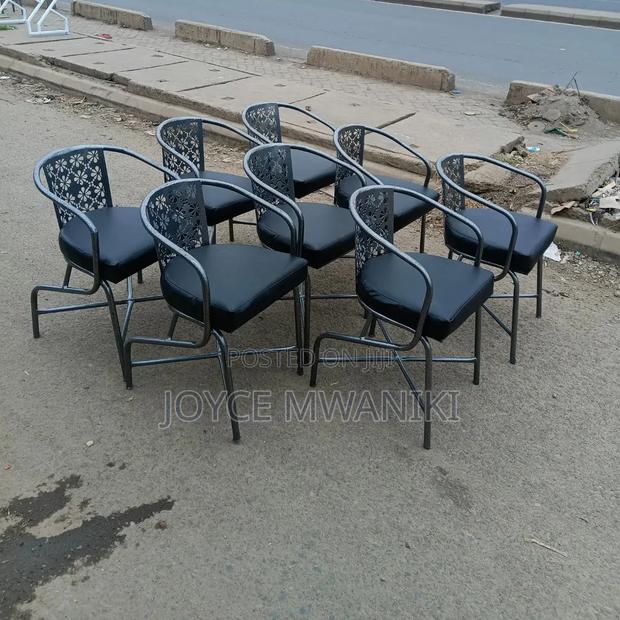 Silver Coated Restaurant Chairs With Black Padded Cushion