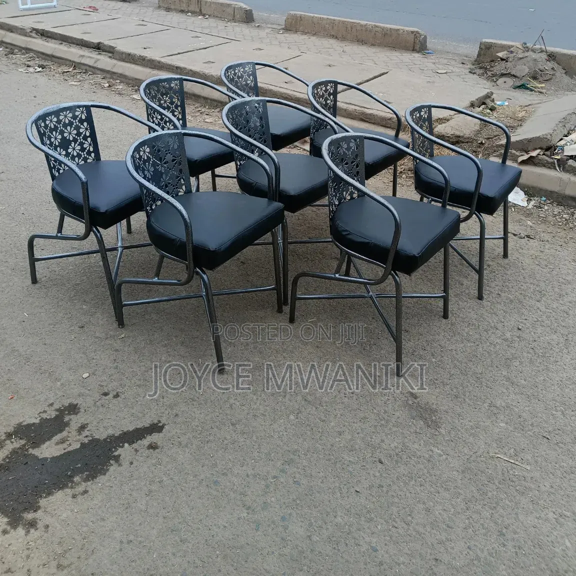 Silver Coated Restaurant Chairs With Black Padded Cushion