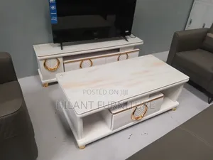 White Gold Tempered Glass Matching Coffee Table TV Stand Set