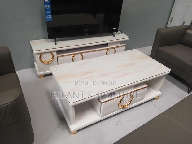White Gold Tempered Glass Matching Coffee Table TV Stand Set