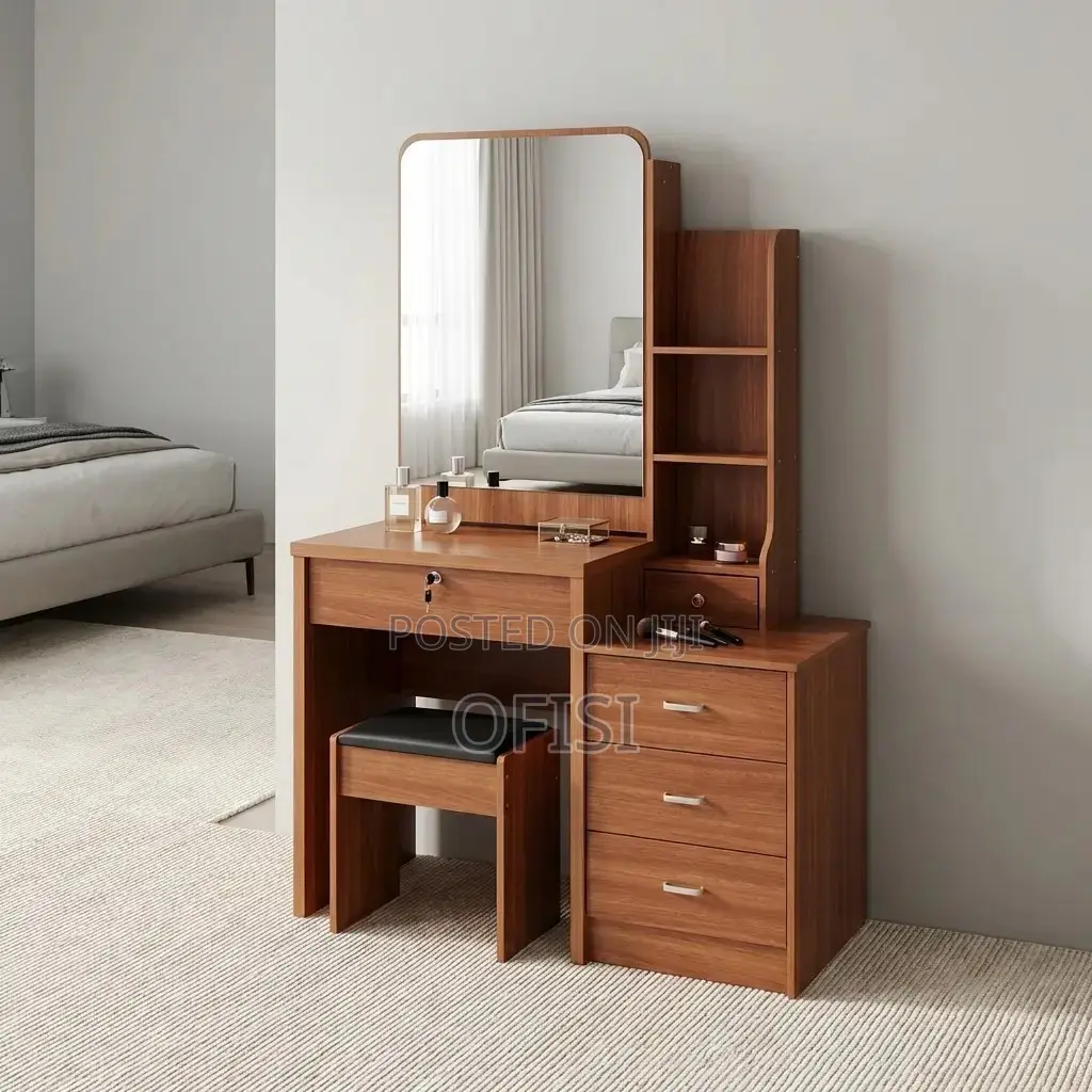 Dressing Table; Brown Dressing Table With Mirror